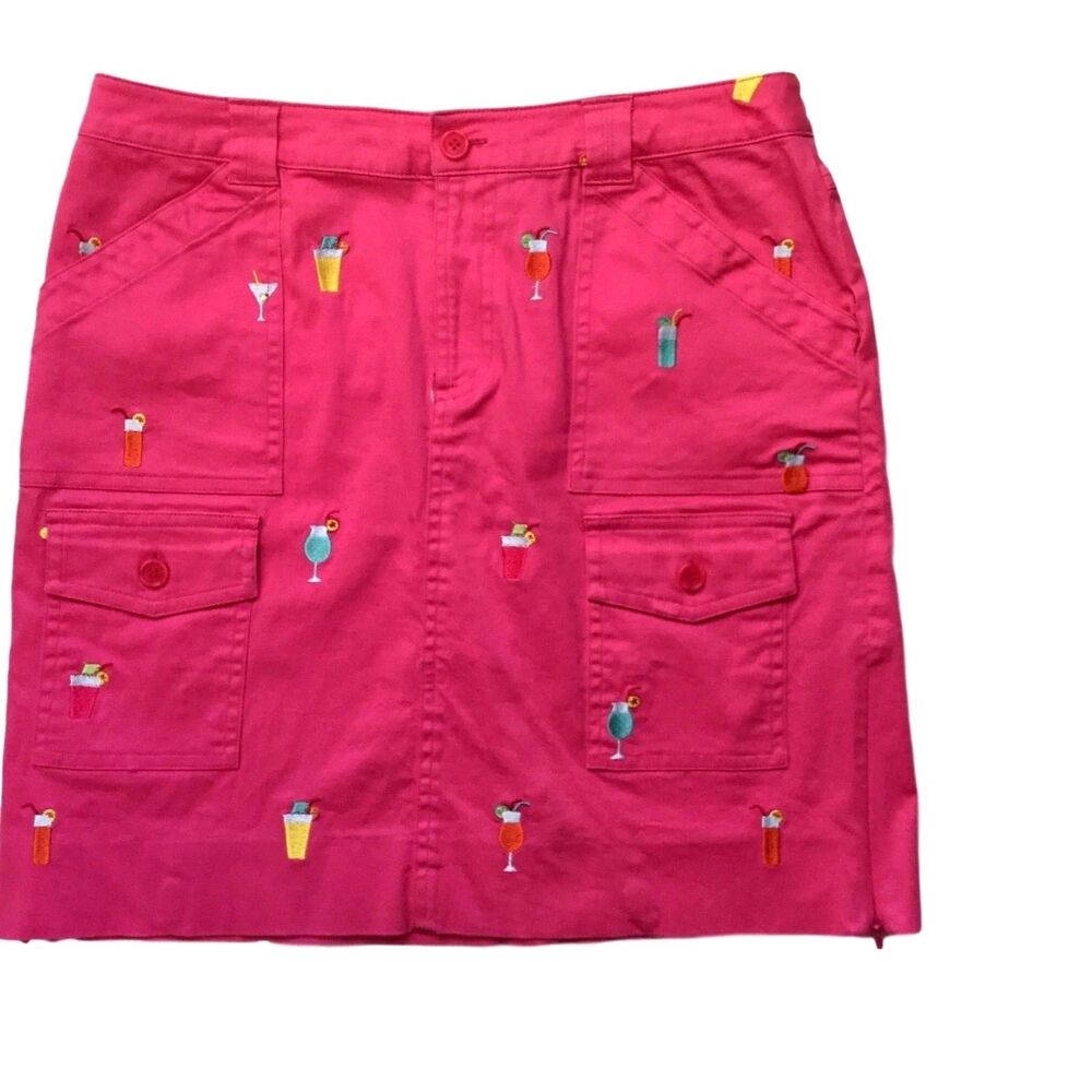 Think Tank Skirt 8 Chino Pink Cocktails Drinks Martinis Embroidered Preppy Women